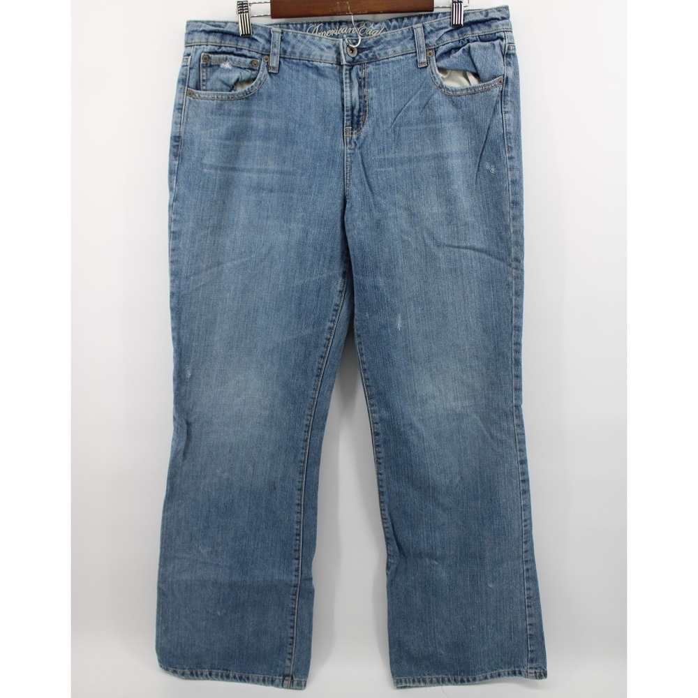 American Eagle Original 77 Jeans Women 16 Long Relaxed Straight‎  Dark Wash